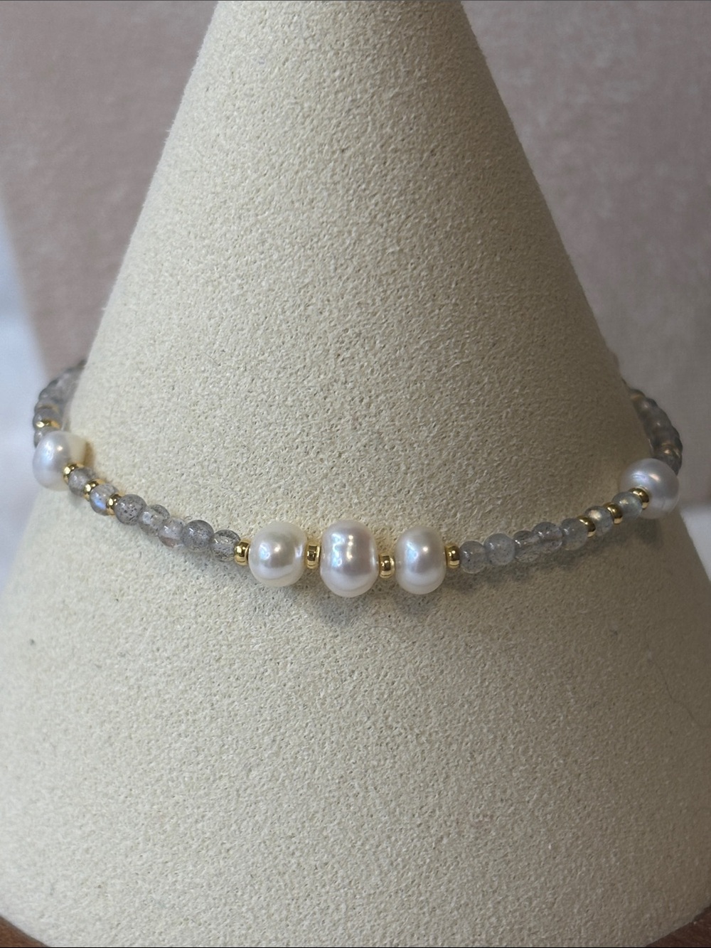 Labradorite and Freshwater Pearl Bracelet Anklet 18k Gold Stainless Steel